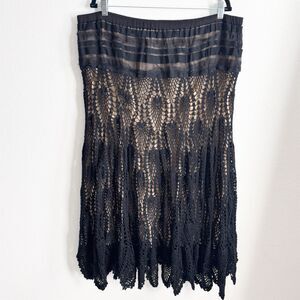 Vtg Pyramid Collection Skirt Womens 1X Plus Black Crochet Whimsigoth Festival